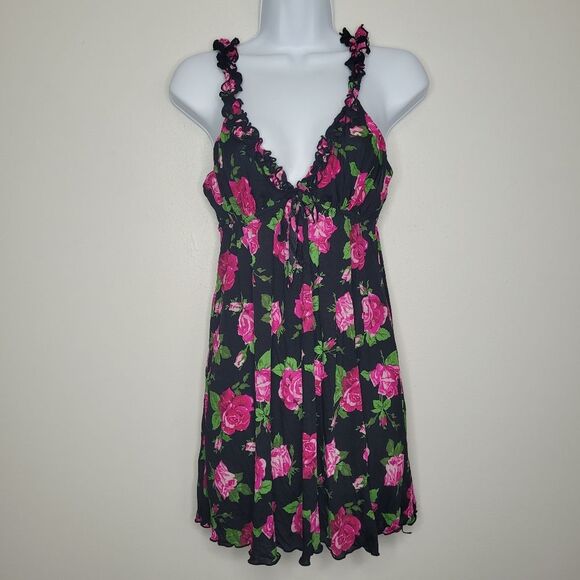Smart & Sexy black pink floral lingerie to wear ruffle strap cute tunic Large - Picture 1 of 6